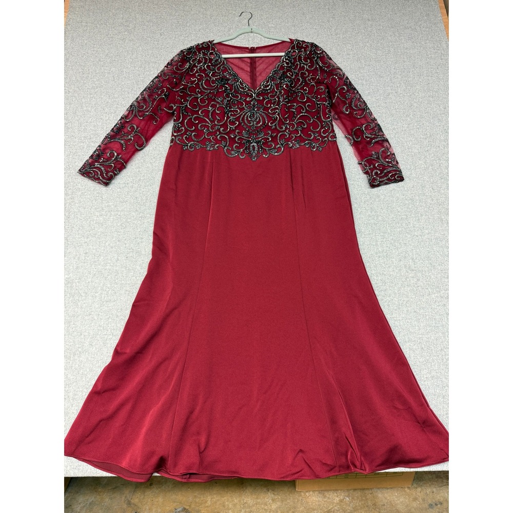 For Your Special Day Formal Gown Size 24 Burgundy Sequin Beaded Mesh Maxi Dress